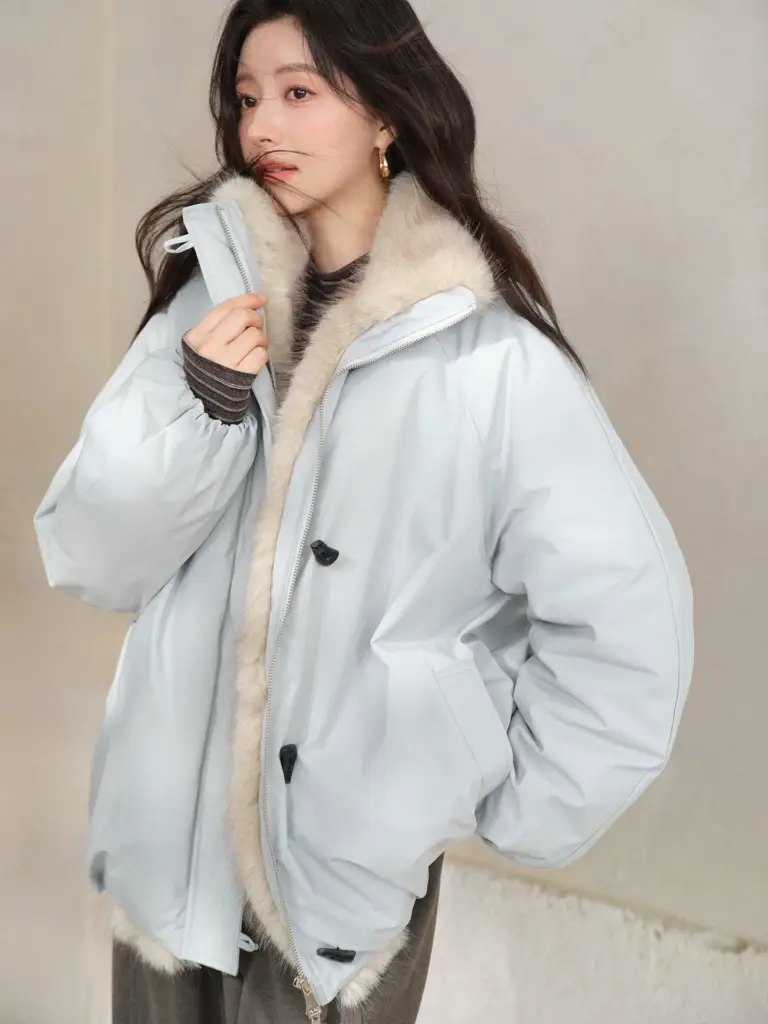 Reversible Collar Down Jacket with Eco Fur Trim