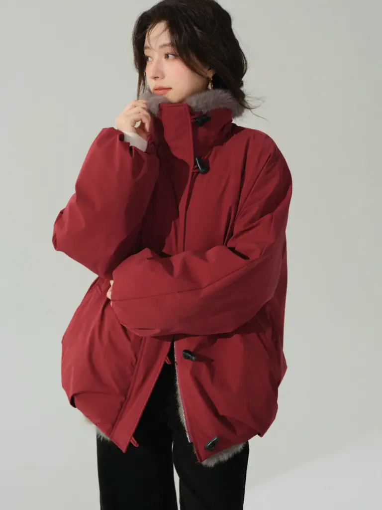 Reversible Collar Down Jacket with Eco Fur Trim
