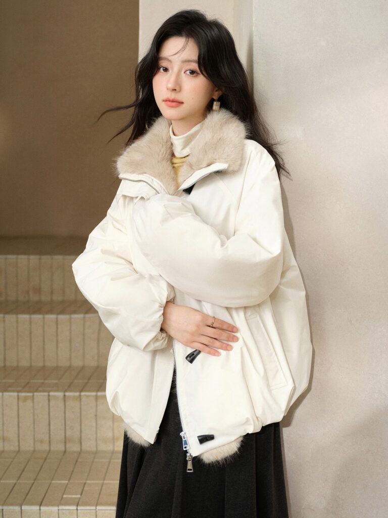 Reversible Collar Down Jacket with Eco Fur Trim