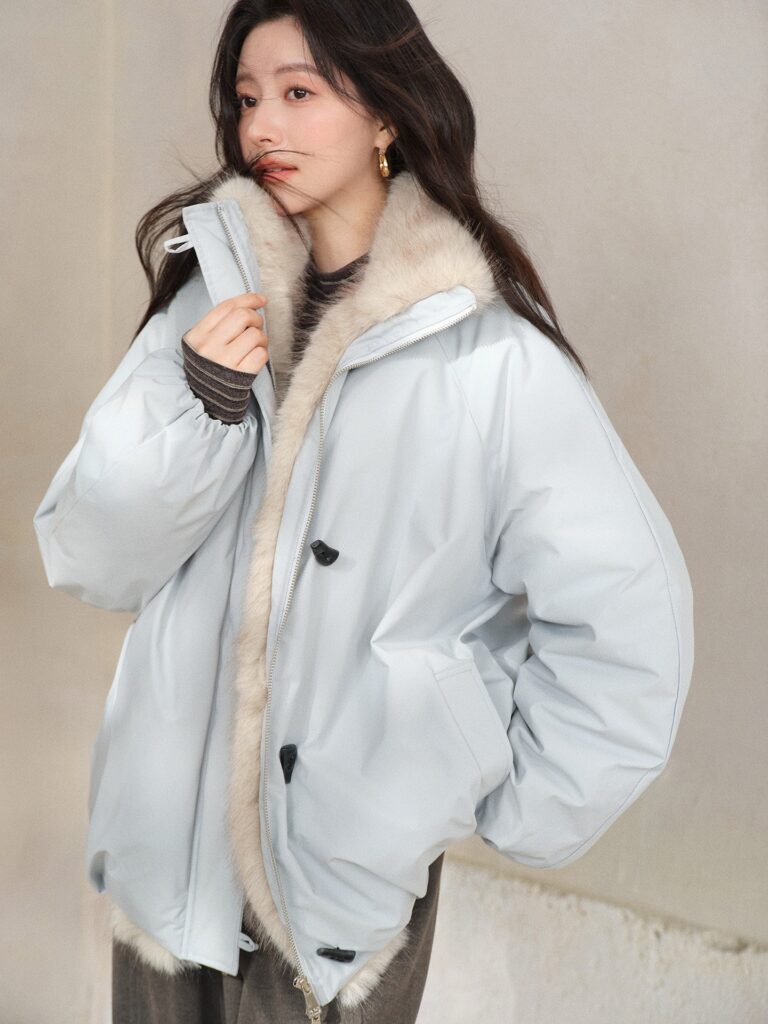 Reversible Collar Down Jacket with Eco Fur Trim
