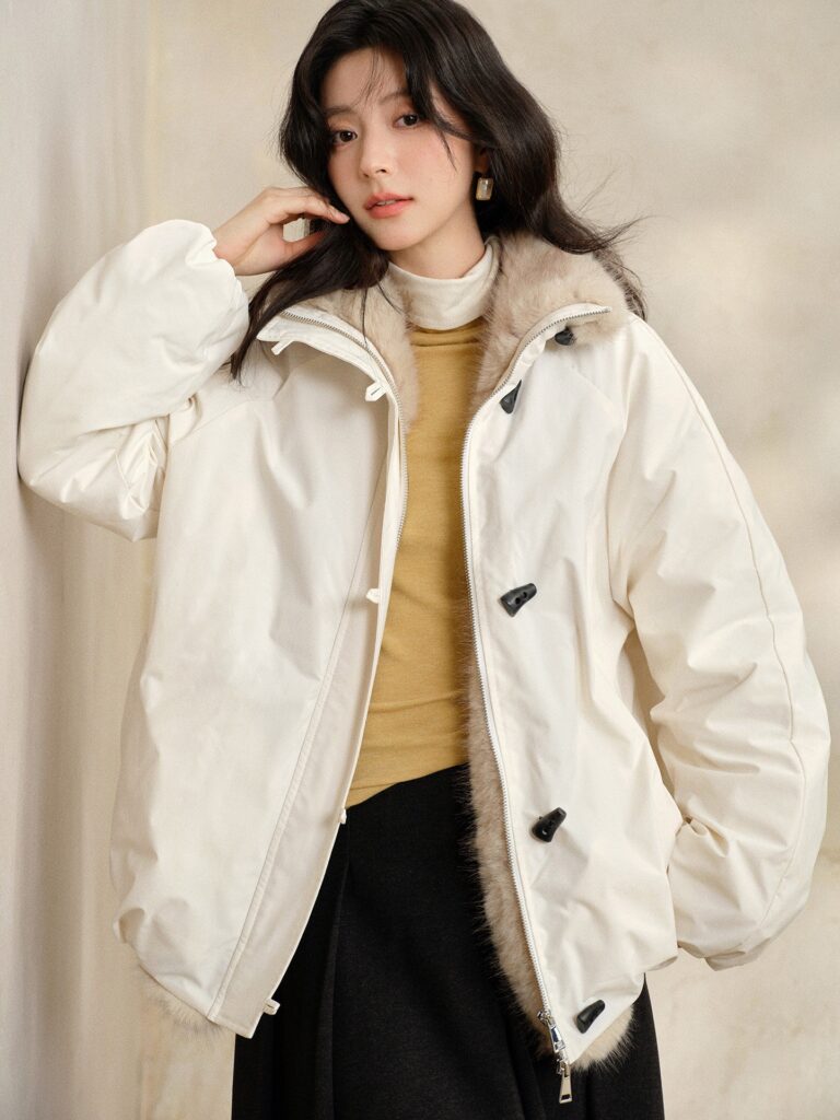 Reversible Collar Down Jacket with Eco Fur Trim