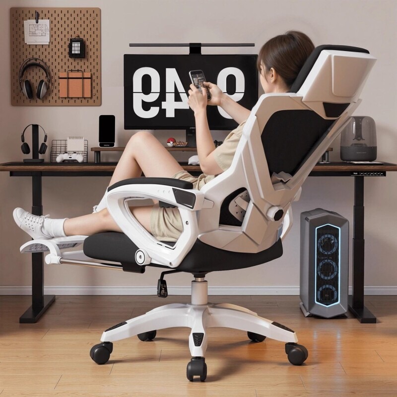 Ergonomic Office Chair with White Frame