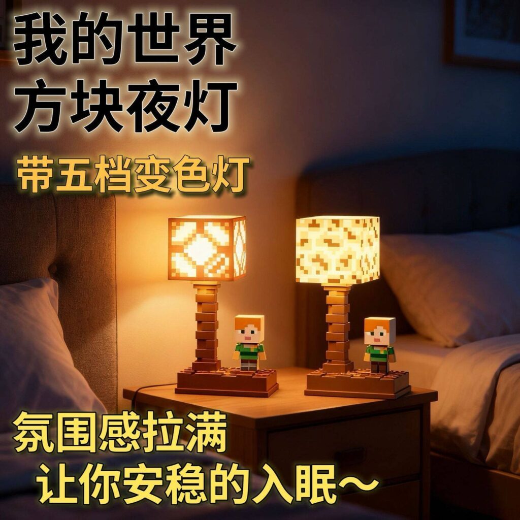 Minecraft Night Light with 5-Level Brightness and 7-Color Gradient