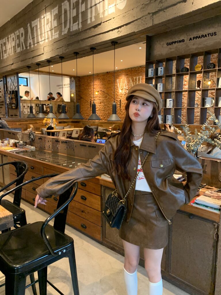 Summer House 2026 Early Autumn Faux Sheepskin Coffee Color PU Leather Jacket Women's